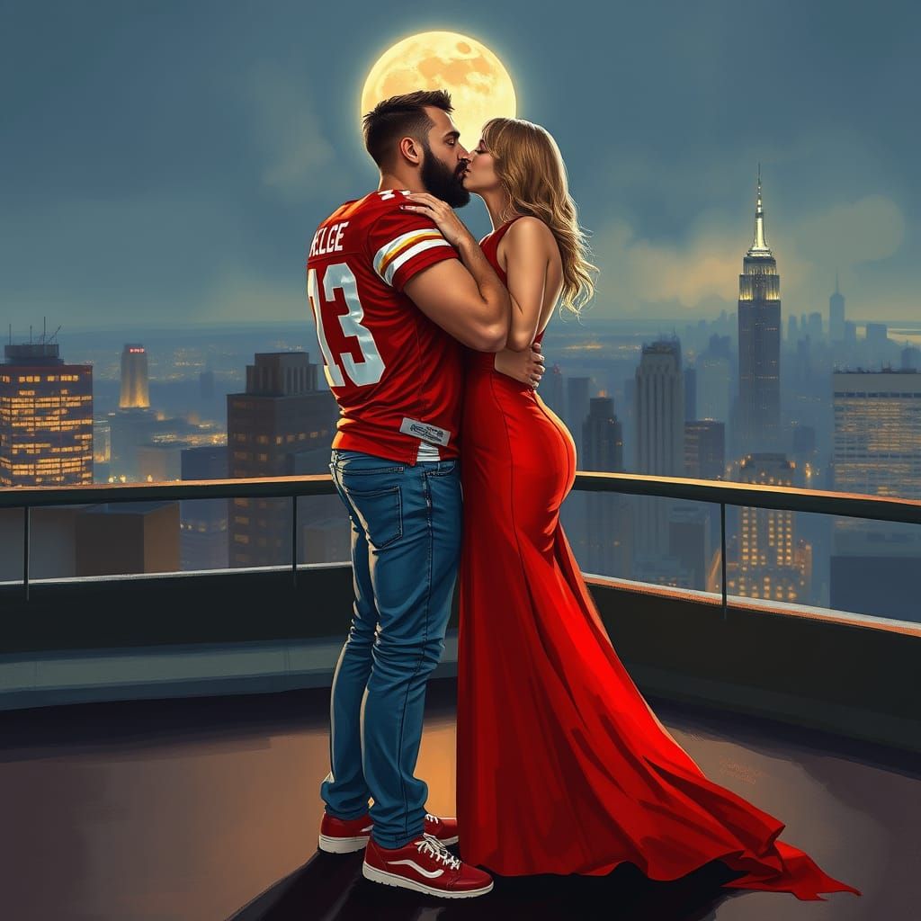 Travis Kelce and Taylor Swift Share a Romantic Kiss Under th...