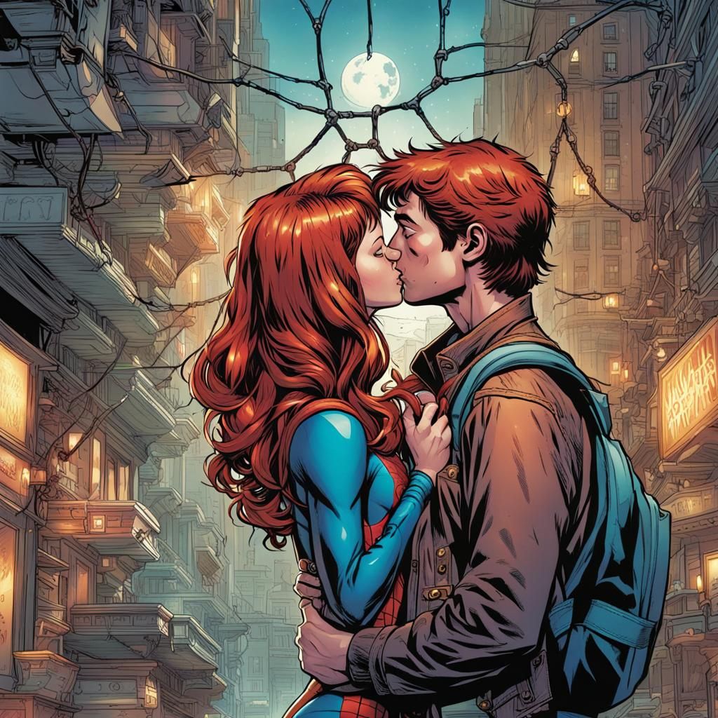 Spider-Man Kissing Mary Jane Comic Book Art