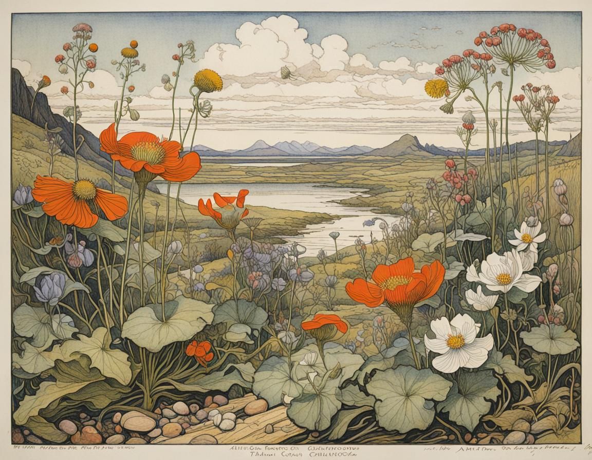 Whimsical Wildflowers in Linocut Style