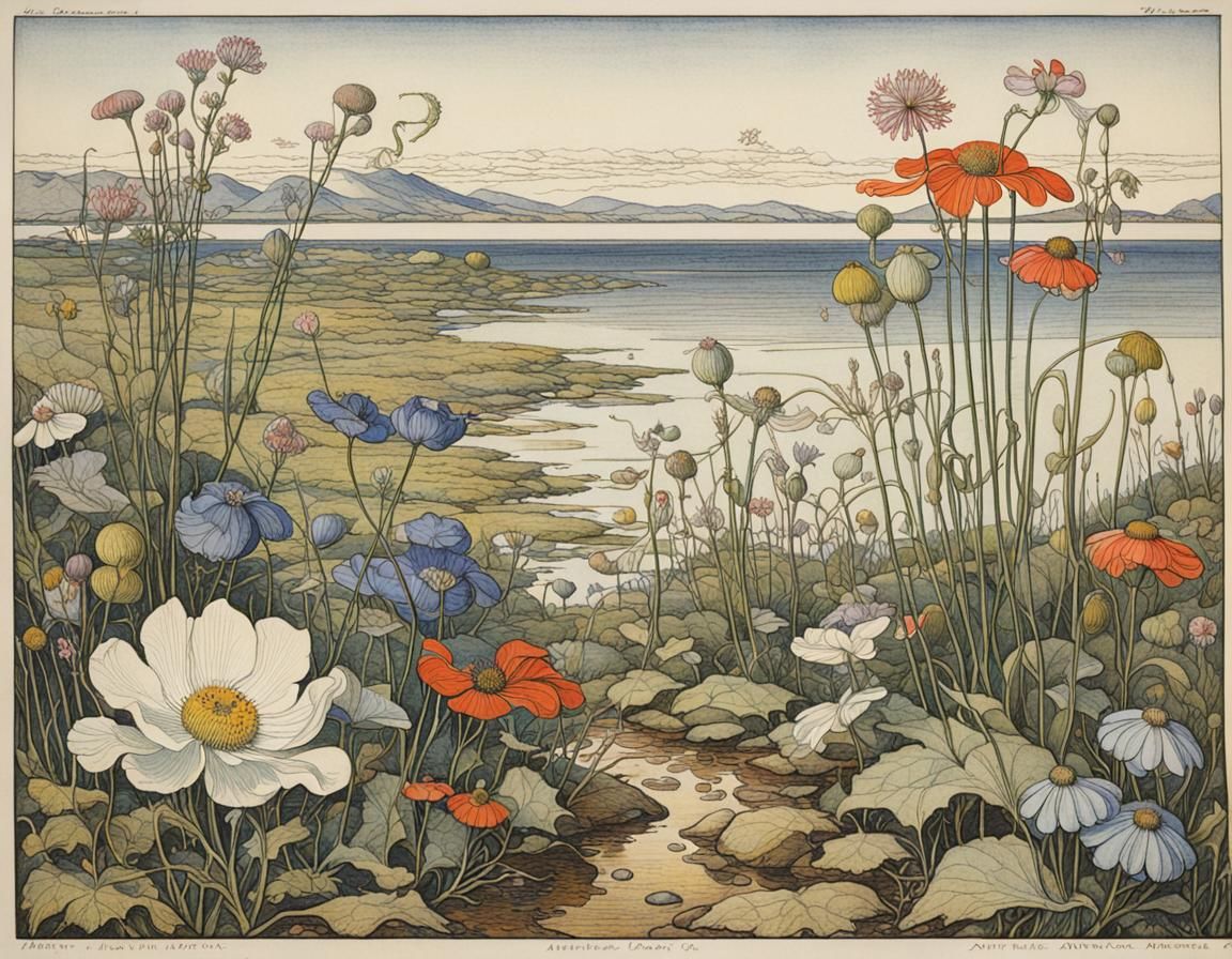 Vibrant Wildflowers in Linocut Style