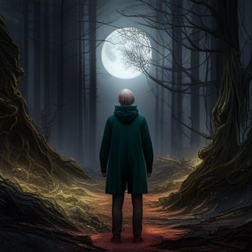 Melancholy Figure in Dark Forest Concept Art