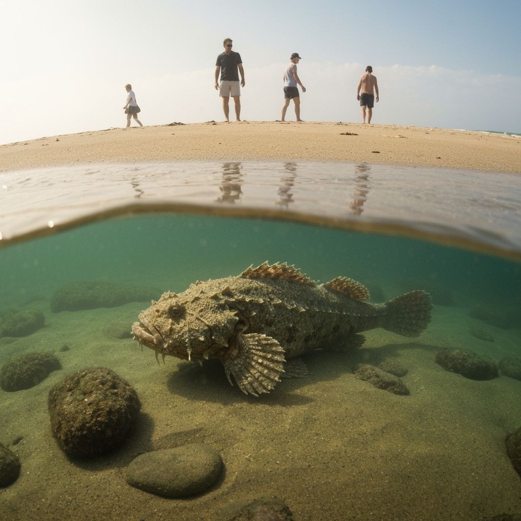 Camouflaged Stonefish on Beach as Surrealist Art