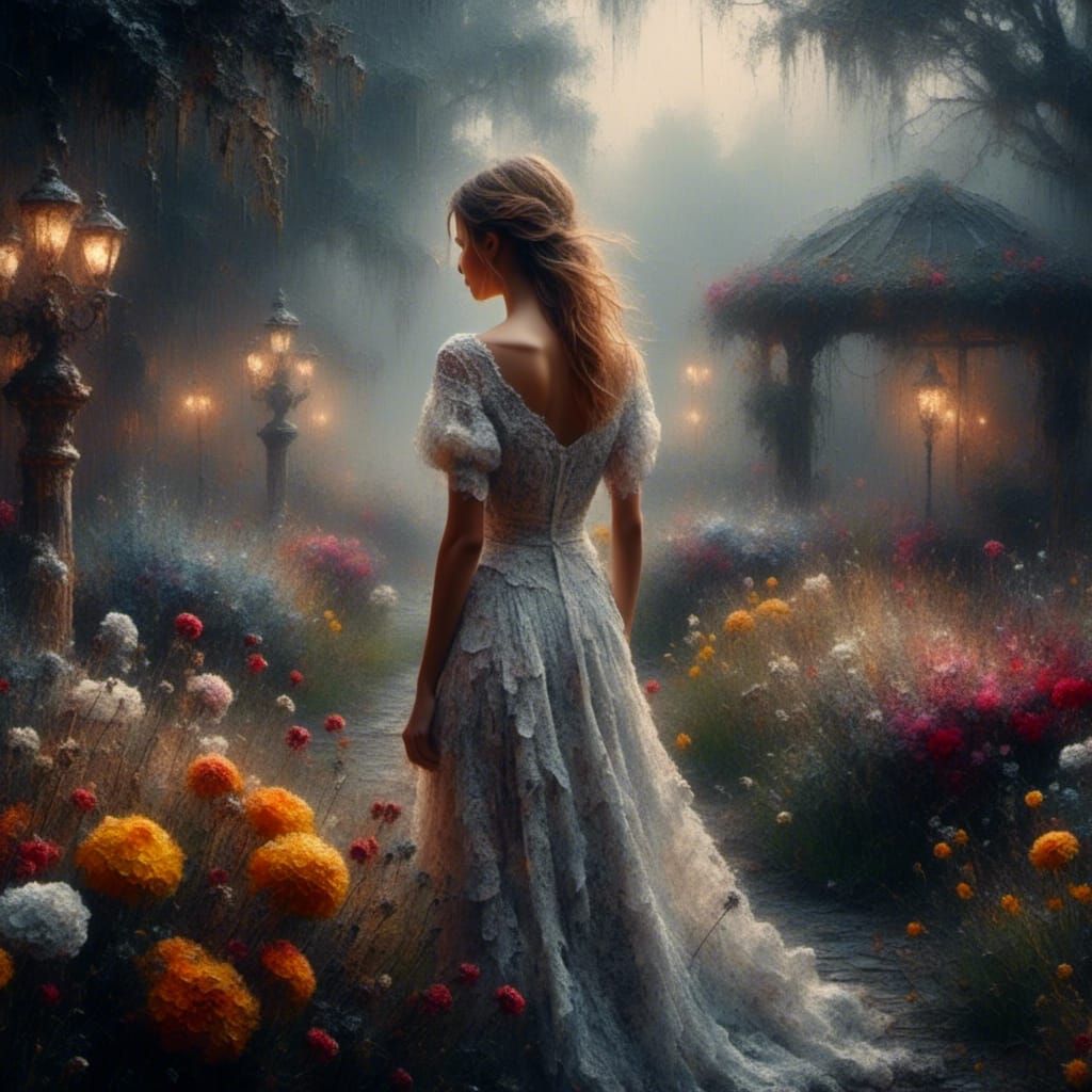 Woman in Garden: Abstract Impressionistic Digital Art