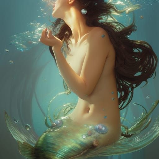 Mermaid Diving in Fantasy: Hyperdetailed Portrait