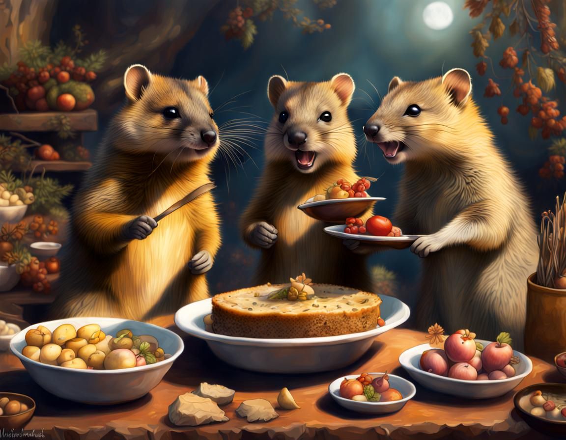 Quokkas and Stoat at Saturnalia Feast