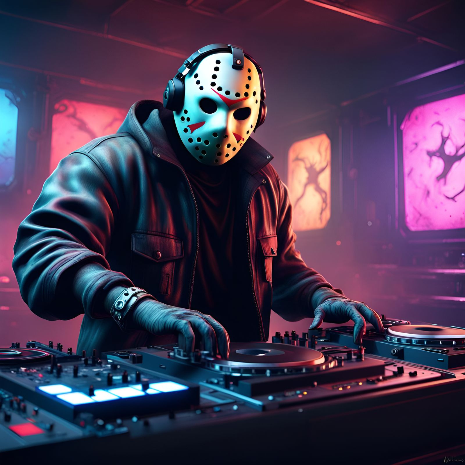 Jason Voorhees as Hard Techno DJ in Digital Art