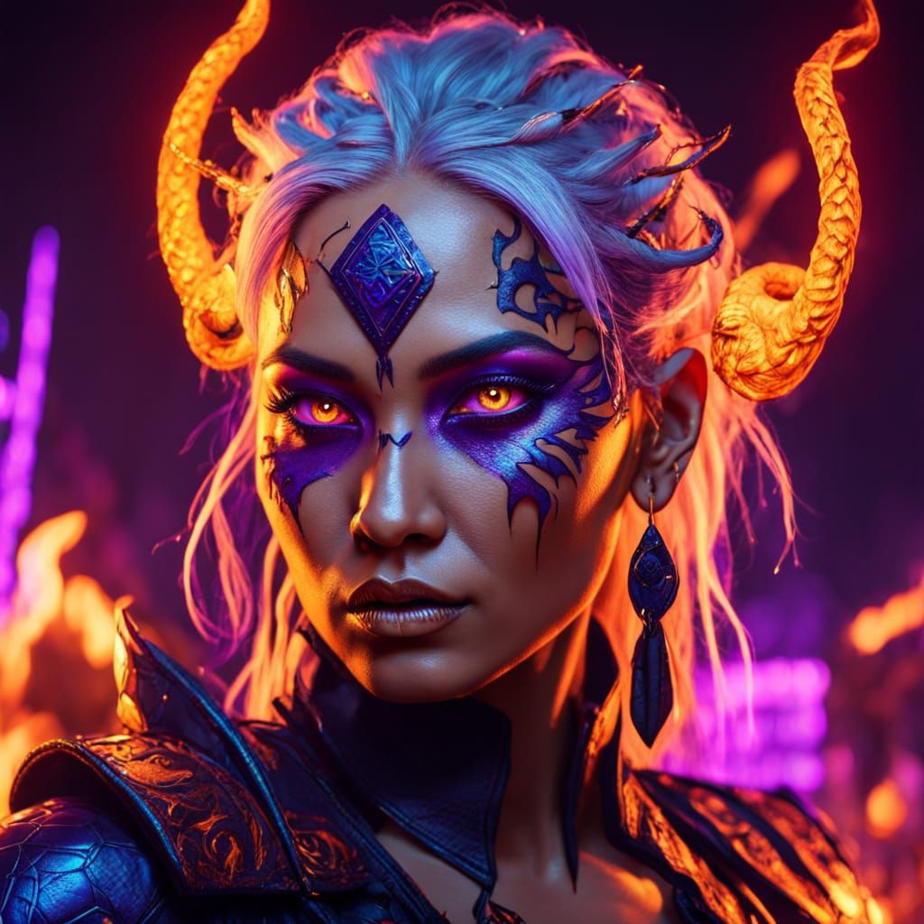 Glowing Sorceress in Cyberpunk Fantasy Portrait