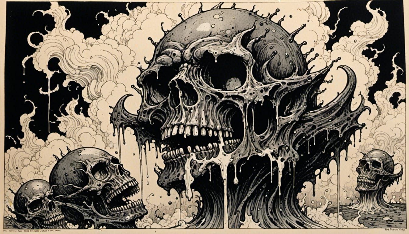 Decaying Elegance: A Dark Comic Book Ink Drawing