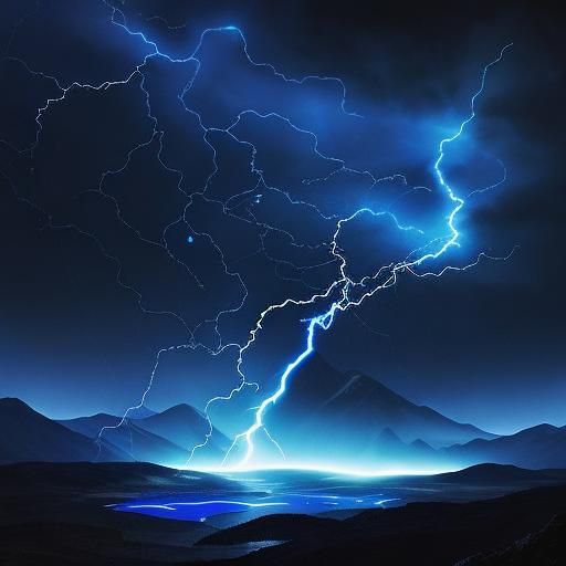 Plasma Fire Azure Blue Night with Lightning