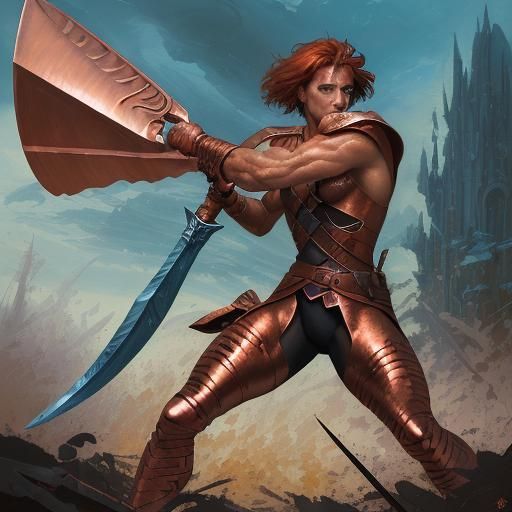 Oversized Copper Scimitar in Neo-Impressionist Style