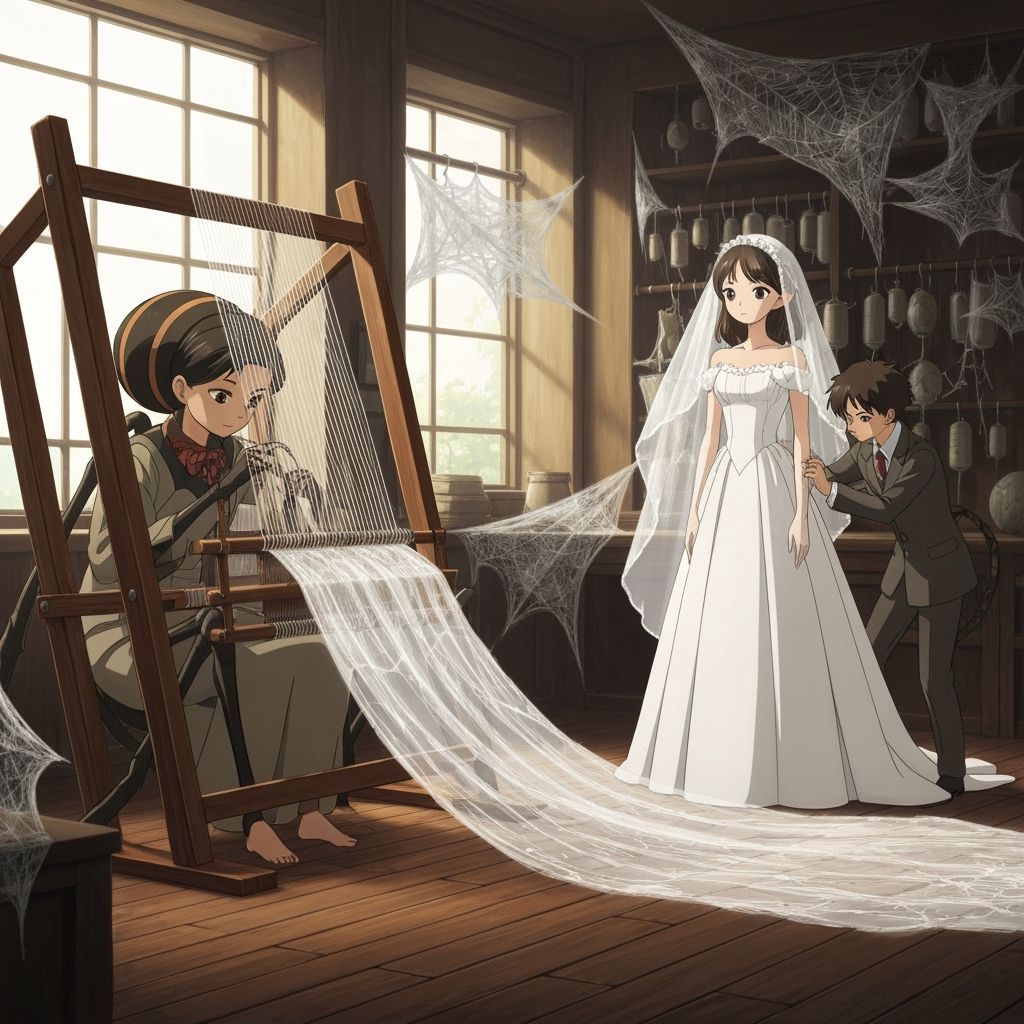 Spider Mother Weaves Wedding Veil in Anime Style