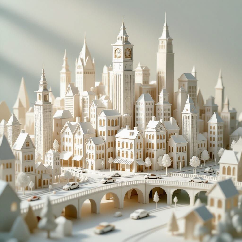 Whimsical Paper Cityscape with Intricate Buildings