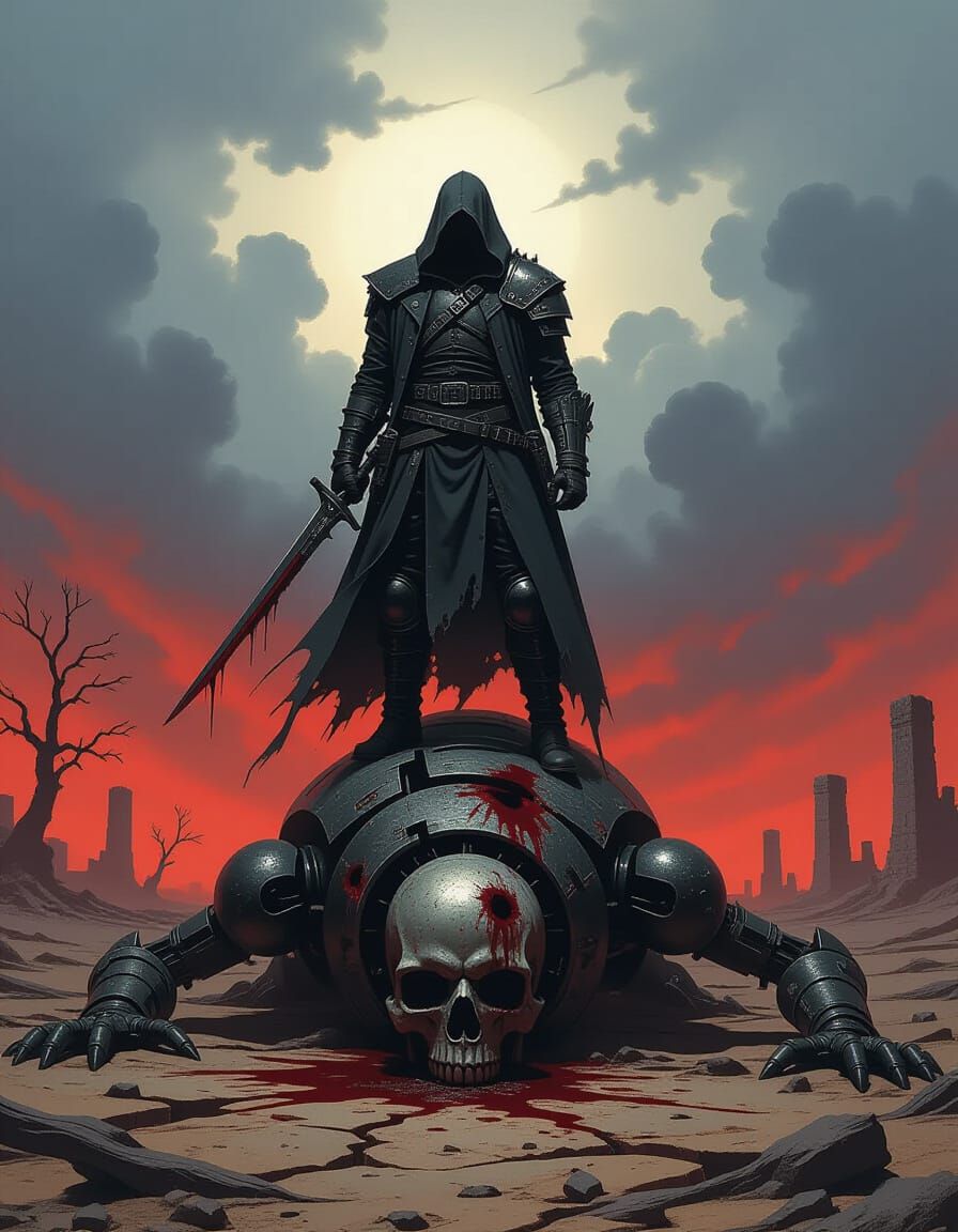 Victorious Warrior in a Dark Fantasy Wasteland