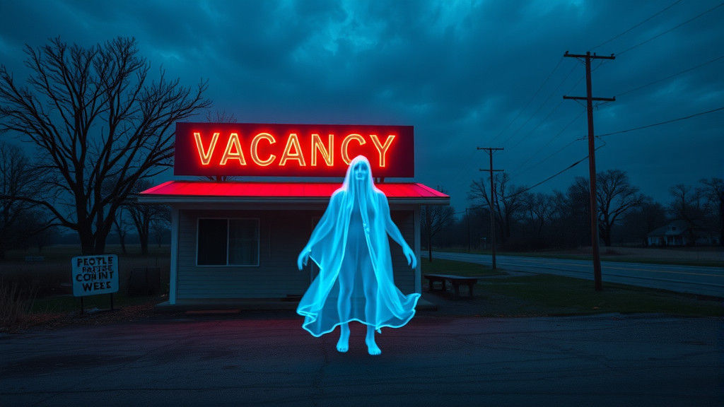 Deserted Motel with Ghostly Figure