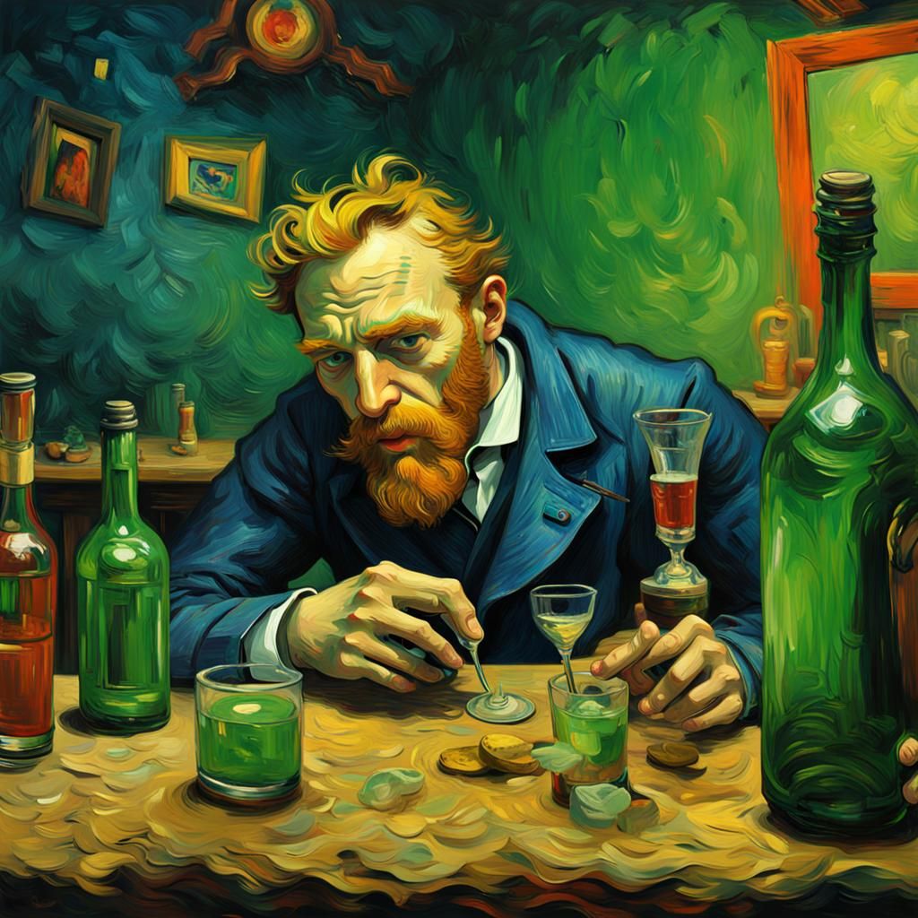 Drunk Man with Absinthe in Abstract Style