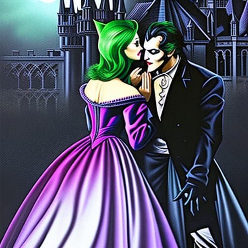 Gothic Romance: Maleficent and Joker's Moonlit Embrace
