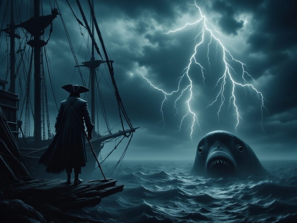 Man Walks Plank Into Stormy Ocean with Shark