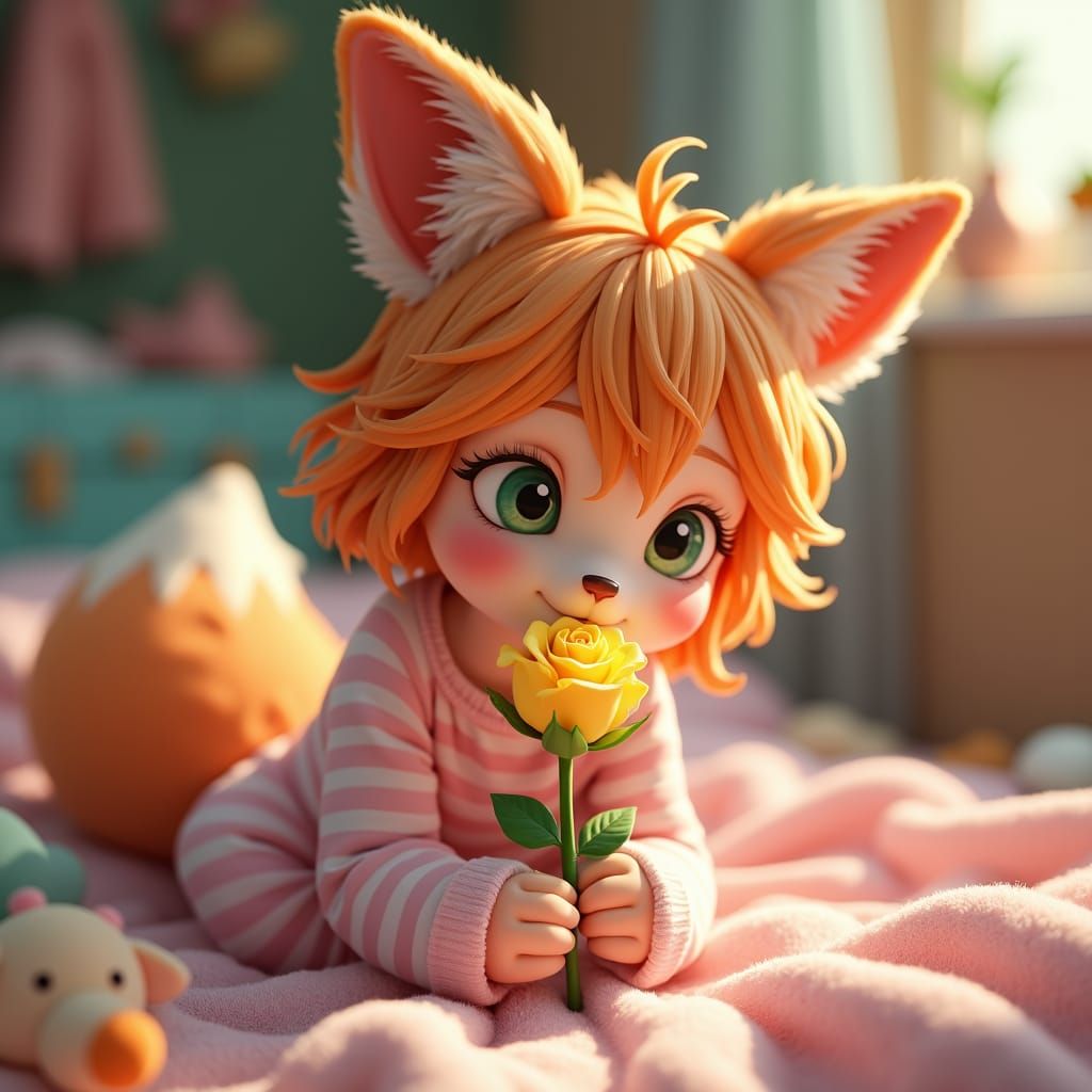 Anthropomorphic Fox Girl Sleeping, Hyper-Realistic Digital A...