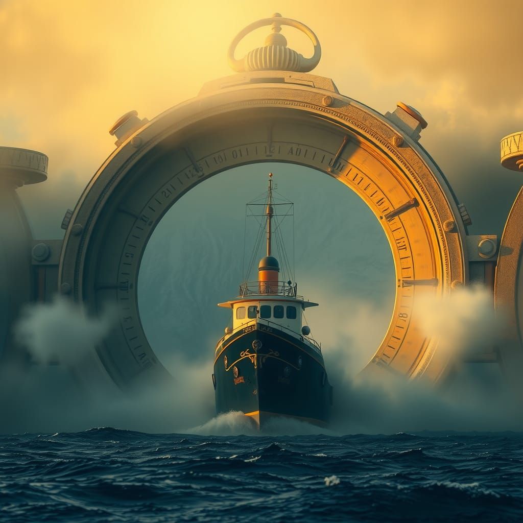 Ship Navigating Time Portal in Cinematic Realism