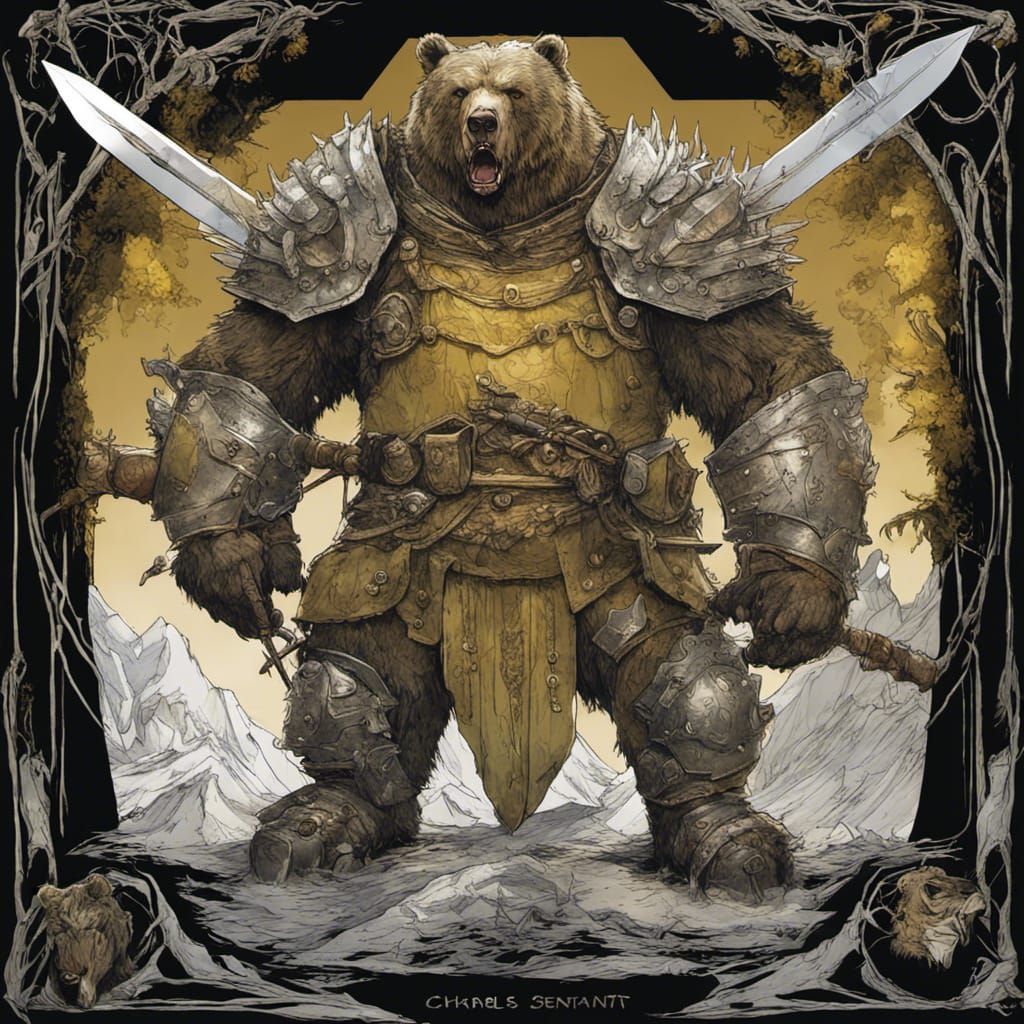 Armored Bear Knight in Chrome Armor