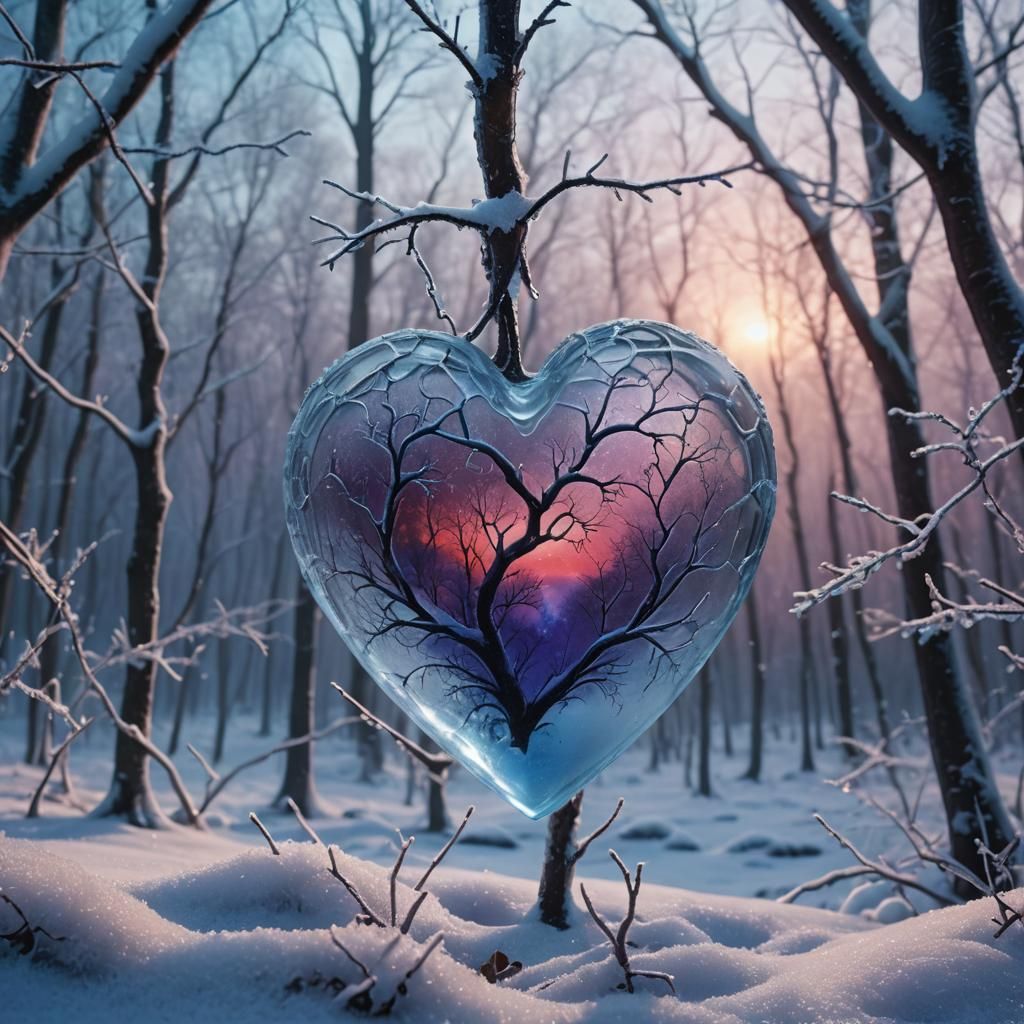 Icy Heart in Winter Forest: Matte Painting