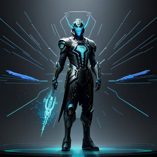 Majestic Futuristic Android Staff with Soft Blue Glow
