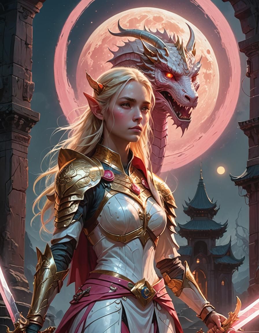 Elf Goddess with Dragon in Fantasy Art Style