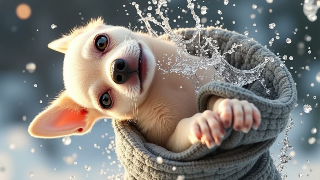 Chihuahua Plays with Ice Cream: Hyperrealistic Splash Art