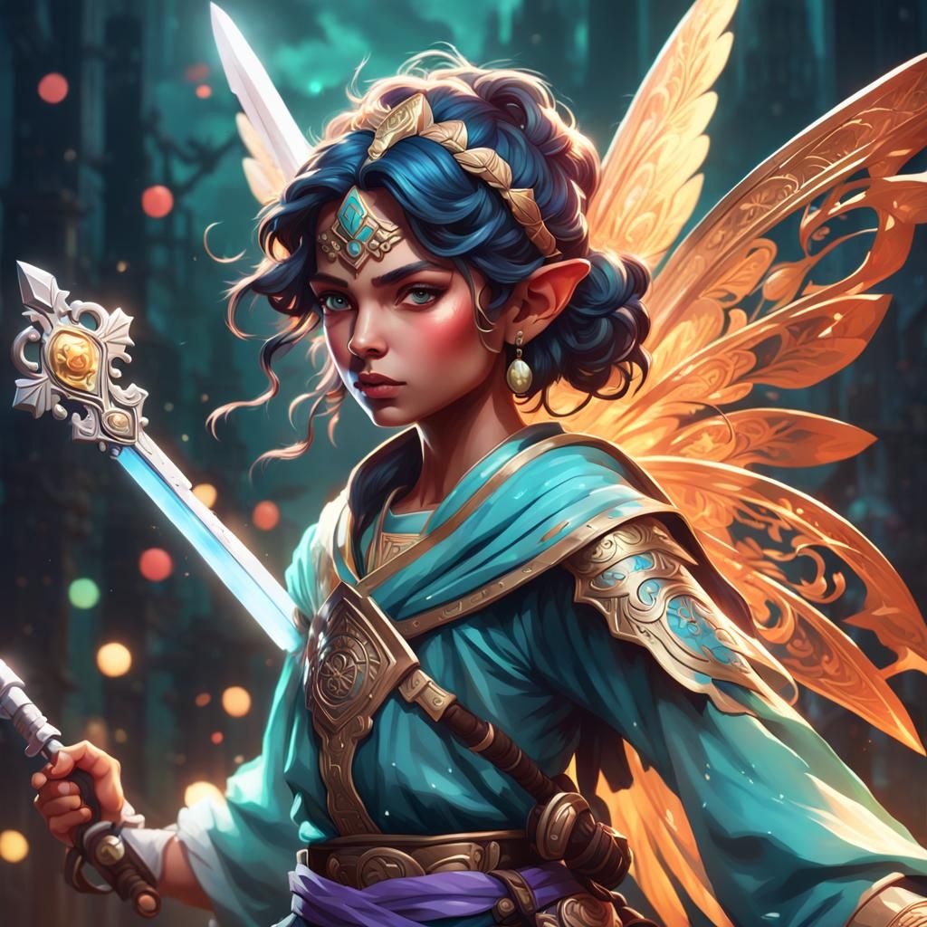 Mexican Sprite Fairy Portrait with Key Sword