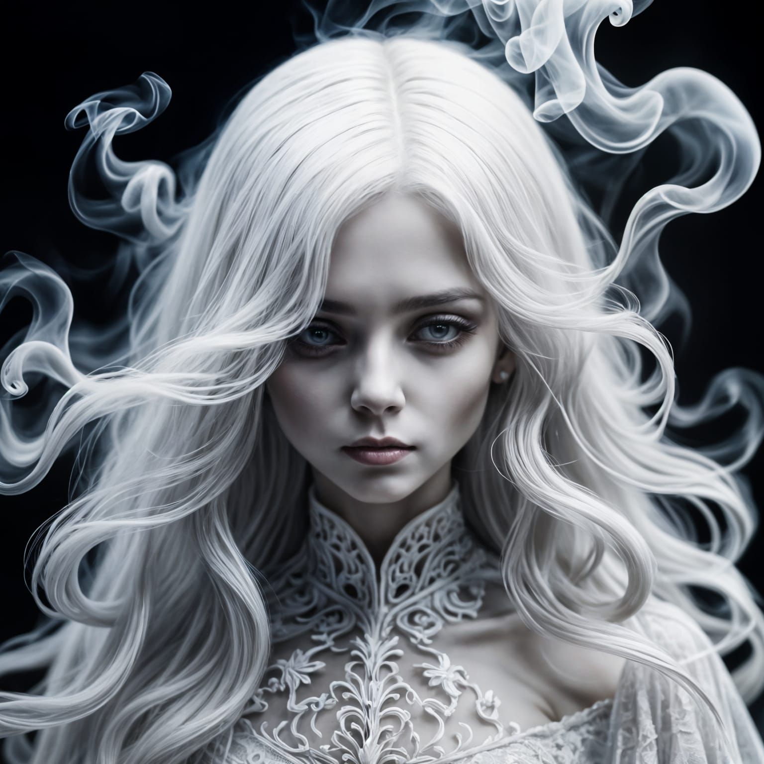 Ethereal Ghost with Flowing White Hair