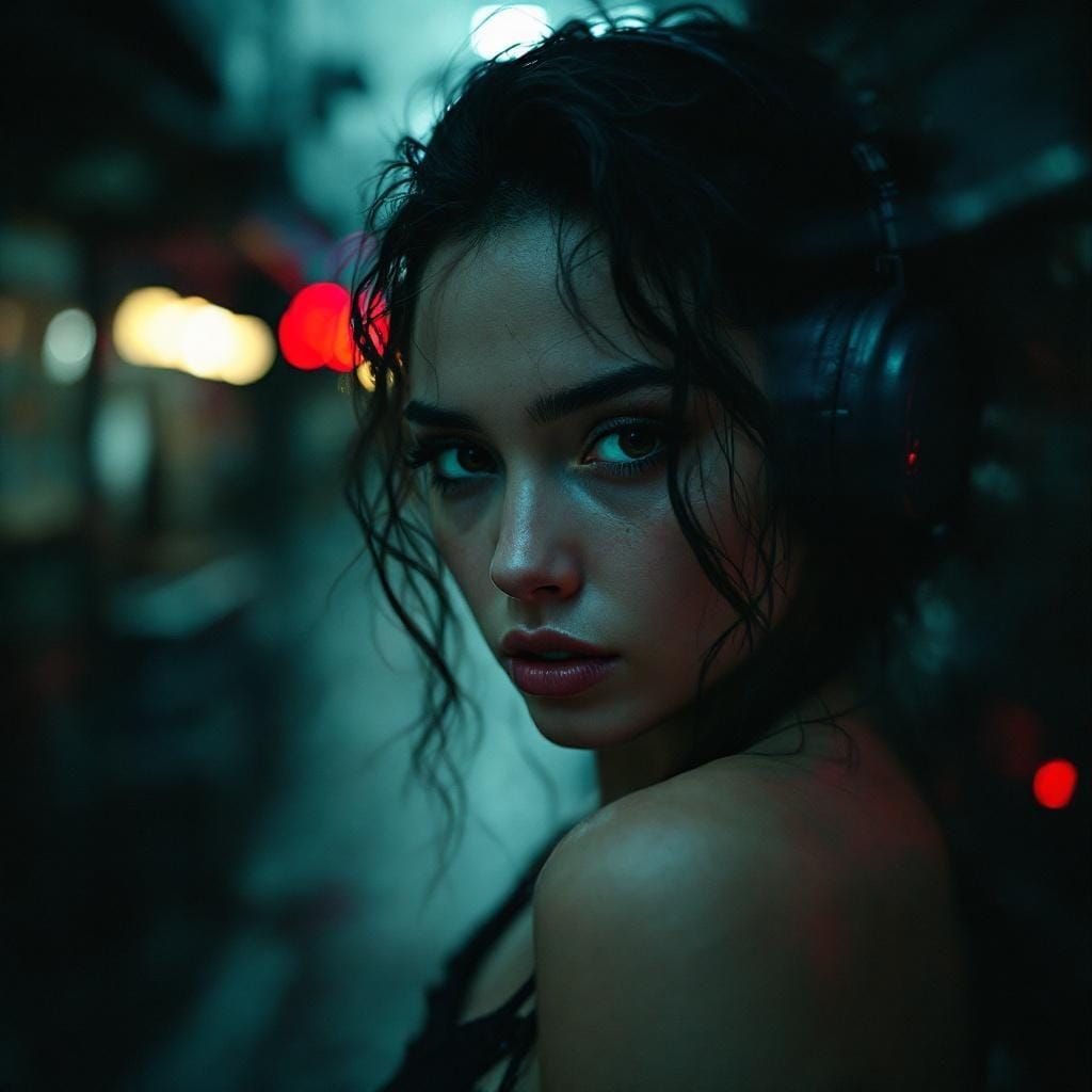 Intricate Portrait of a Young Woman in CCTV Style