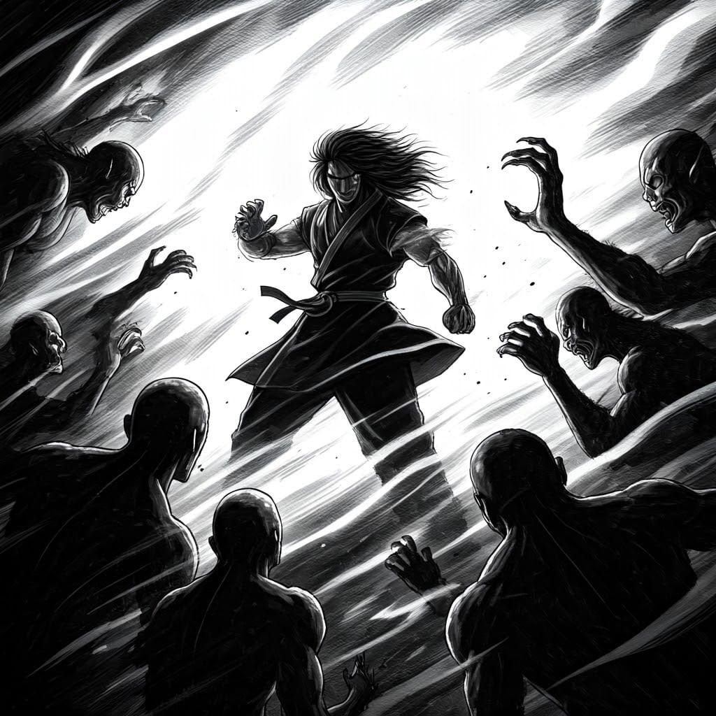 Martial Artist Battles Demons in Dreamlike Manga Style