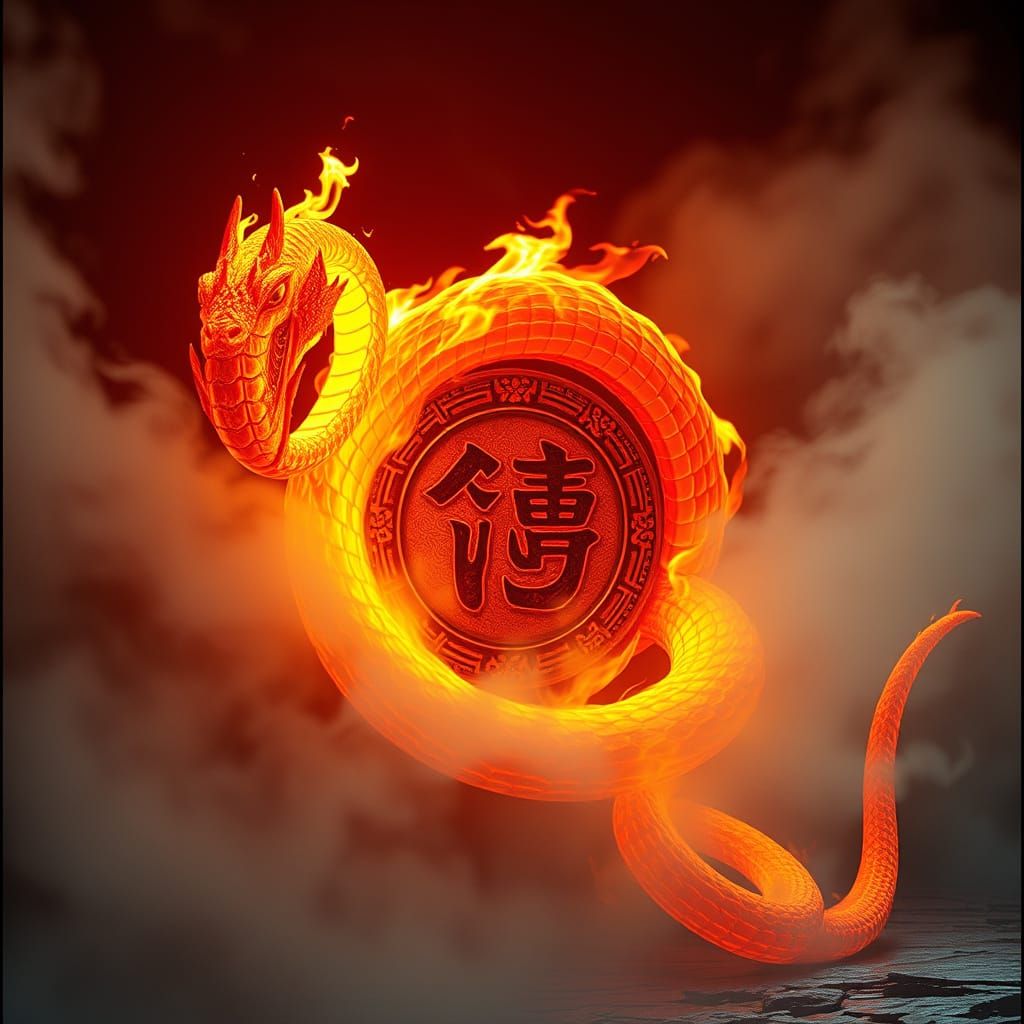 Serpent of Golden Fire Coils Around Ancient Zodiac Relics
