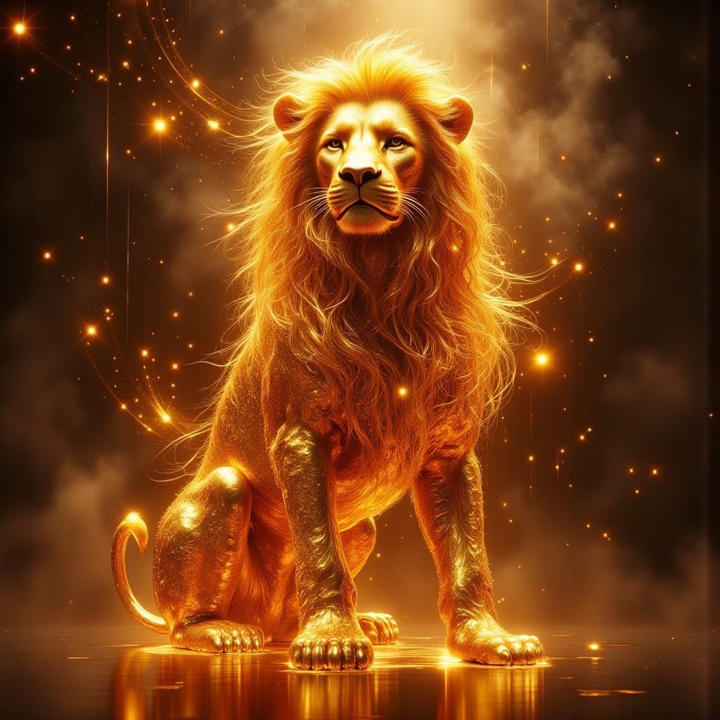 Majestic Lion Forged from Molten Gold