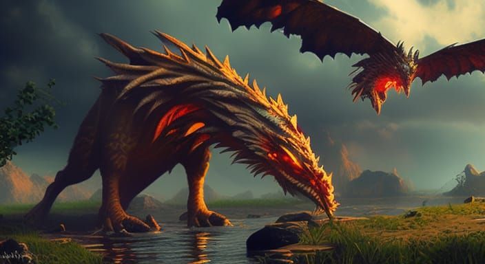 Majestic Winged Dragon in Wild, Epic 3D Render