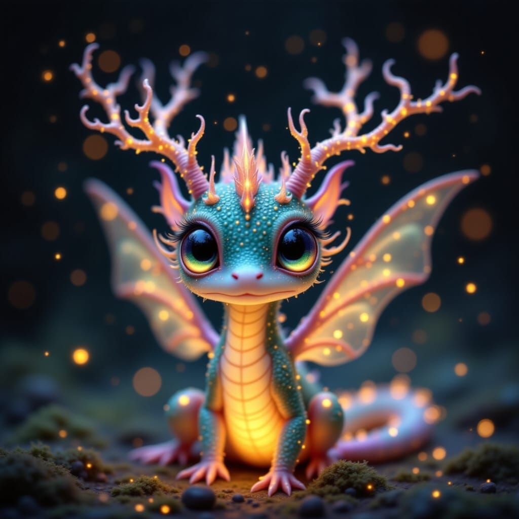 Luminous Chinese Dragon-Firefly Hybrid in Ethereal Splendor