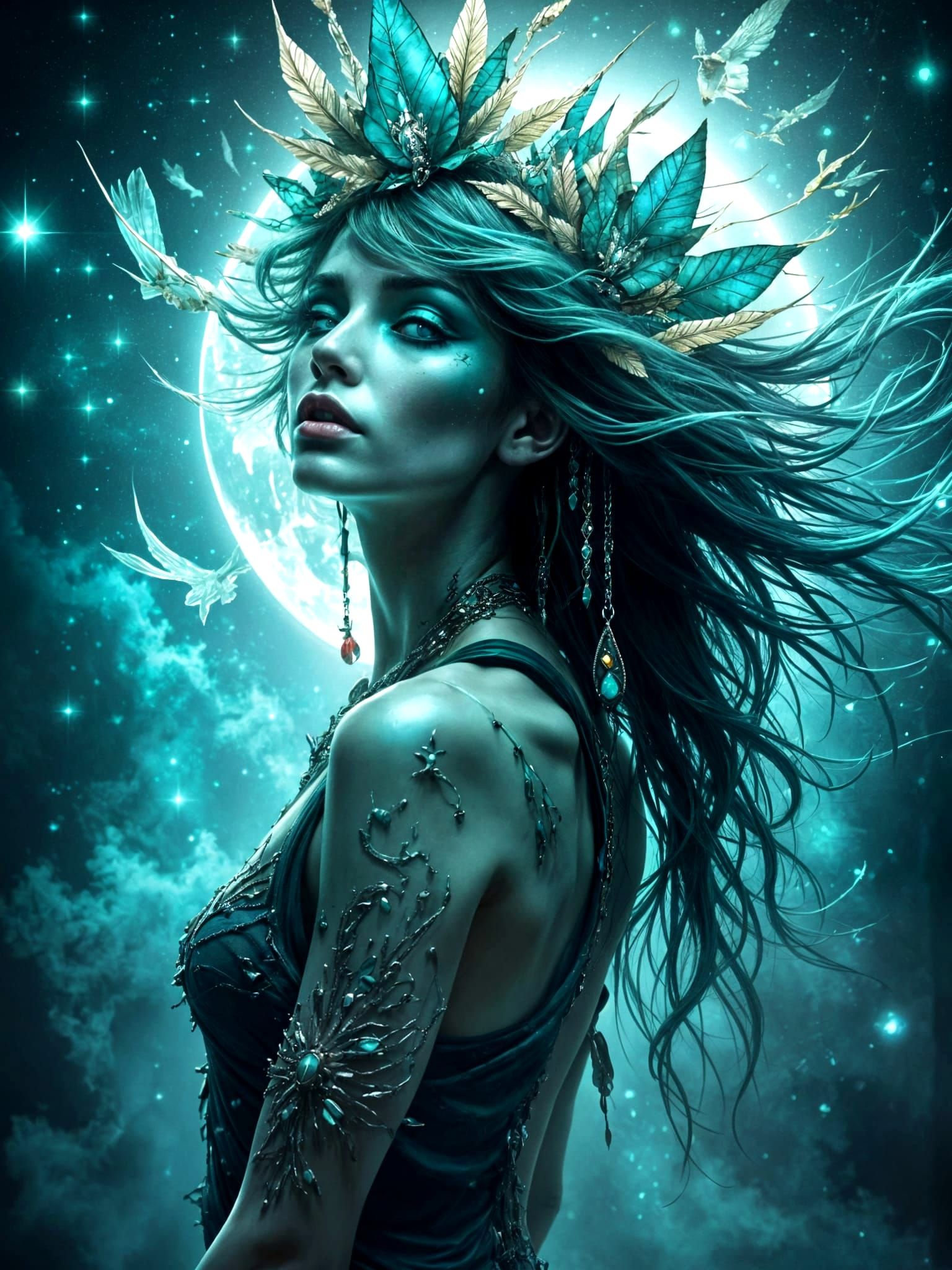 Mystical Nymph Dance in Dark Fantasy Forest