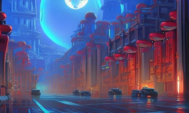 Neon Rain in Cyberpunk Cityscape