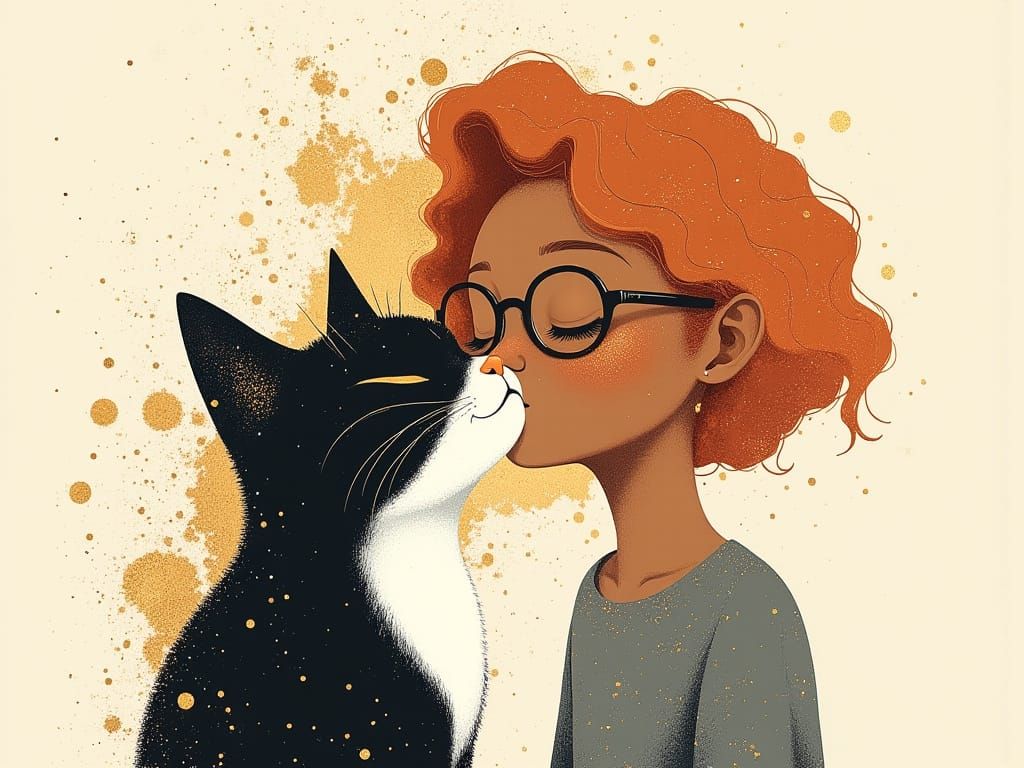 Girl Kisses Cat: Soft Pastel Illustration of Affection