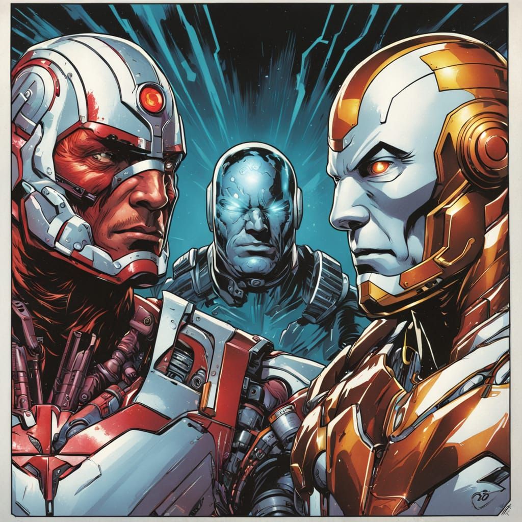 Cyborg vs Vision in Intense Comic Book Art