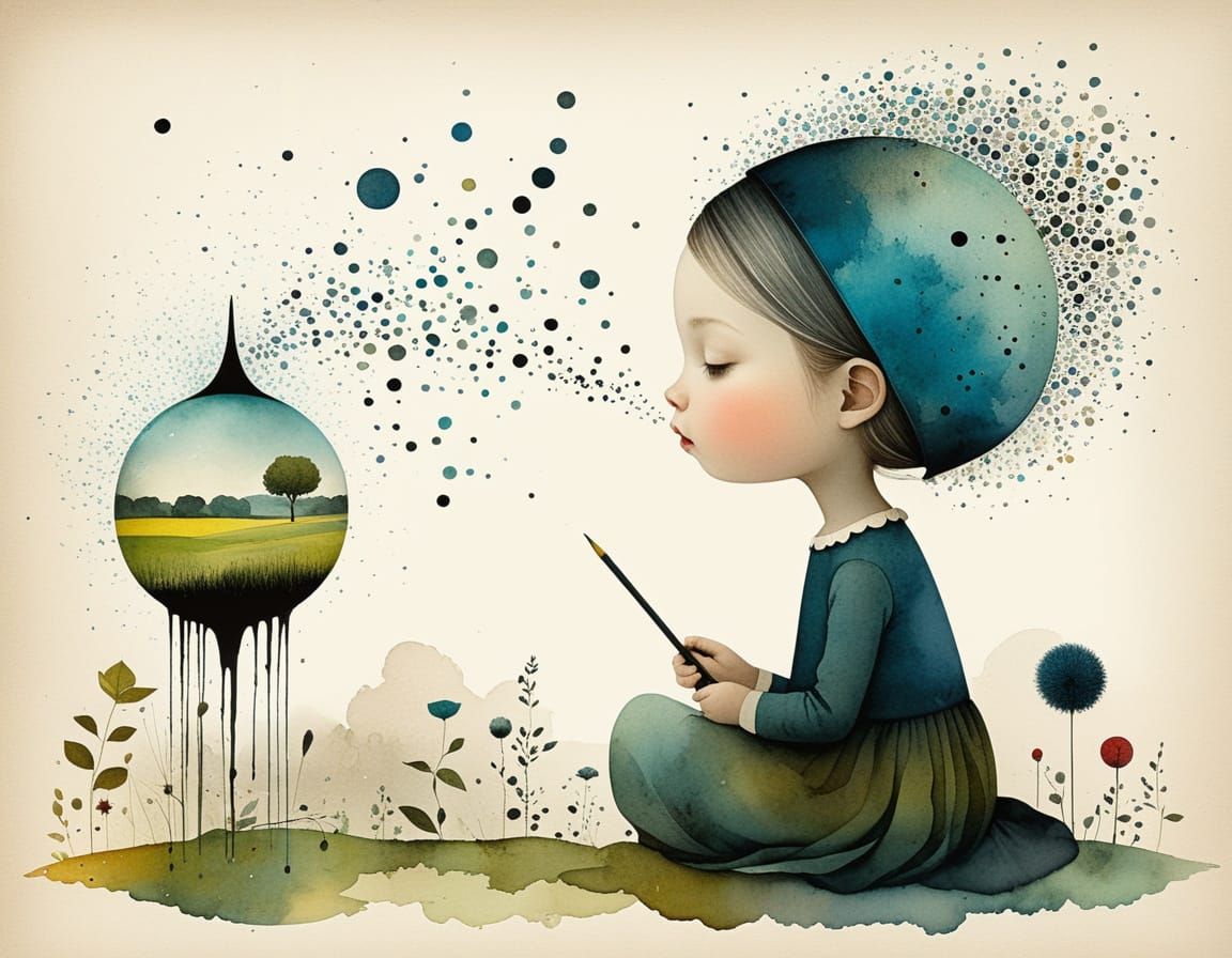 Whimsical Watercolor Dreamscape in Ink Splash Style