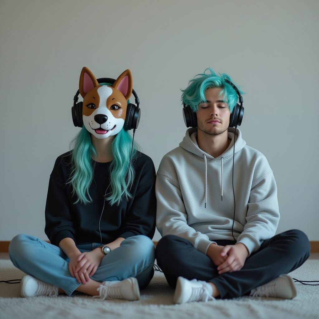 Elena and Luca: Cinematic Film Still with Dog Mask