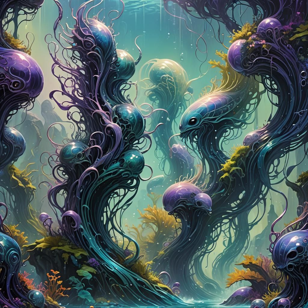 Mystical Dancing Water Creatures in Fantasy Realm