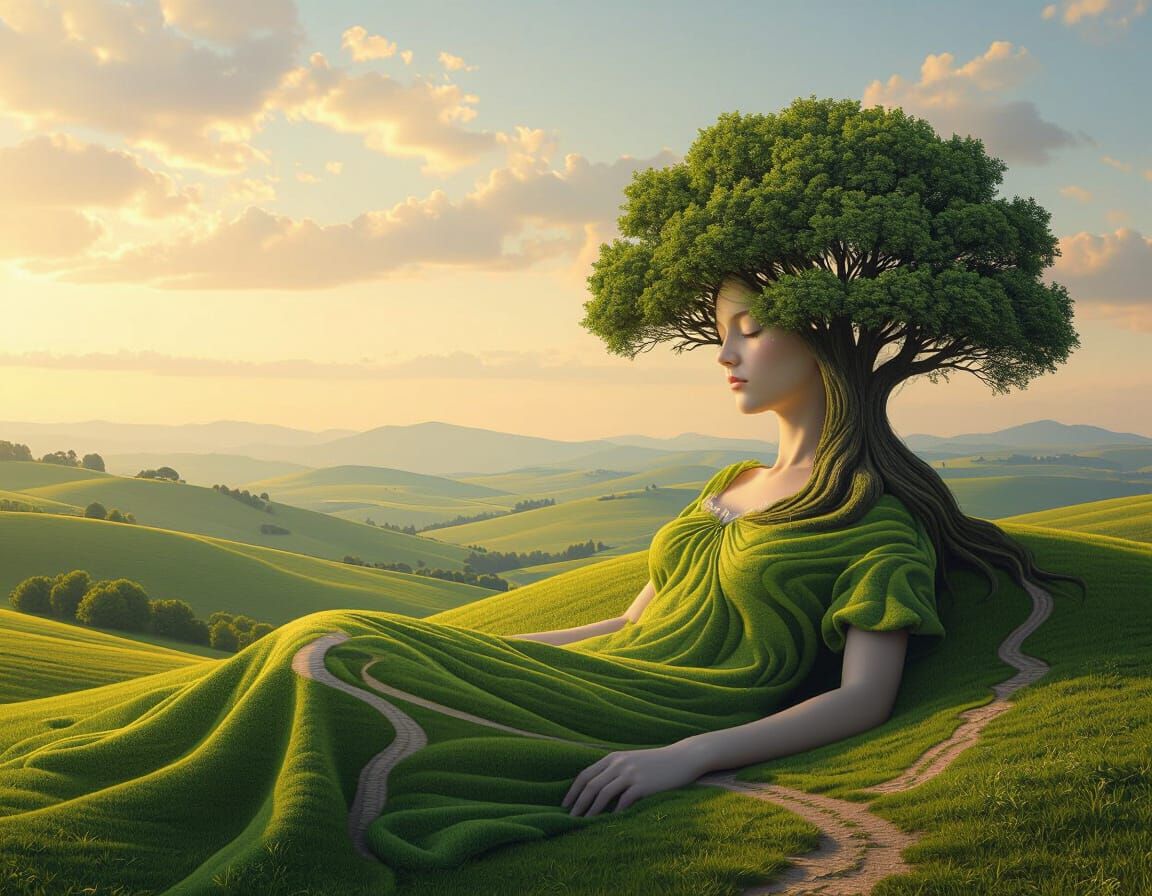 Surreal Landscape Maiden in Dreamlike Atmosphere