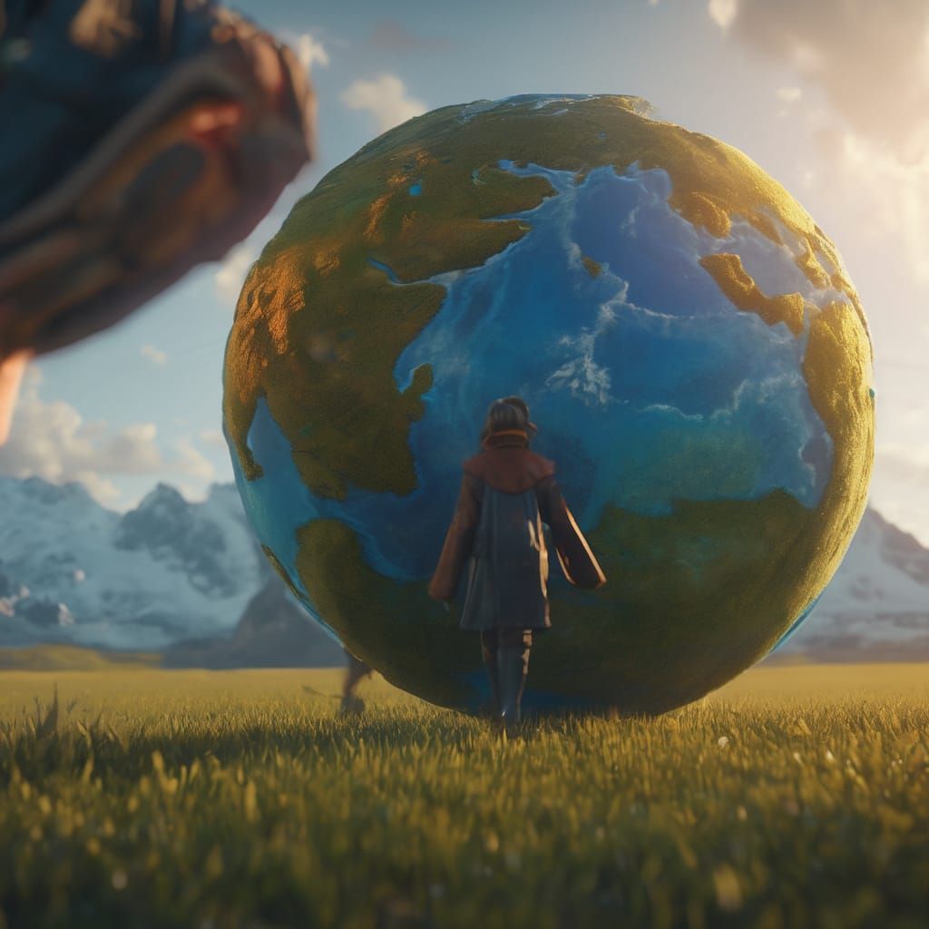 Fantasy Art: Globe and People in Sky Field