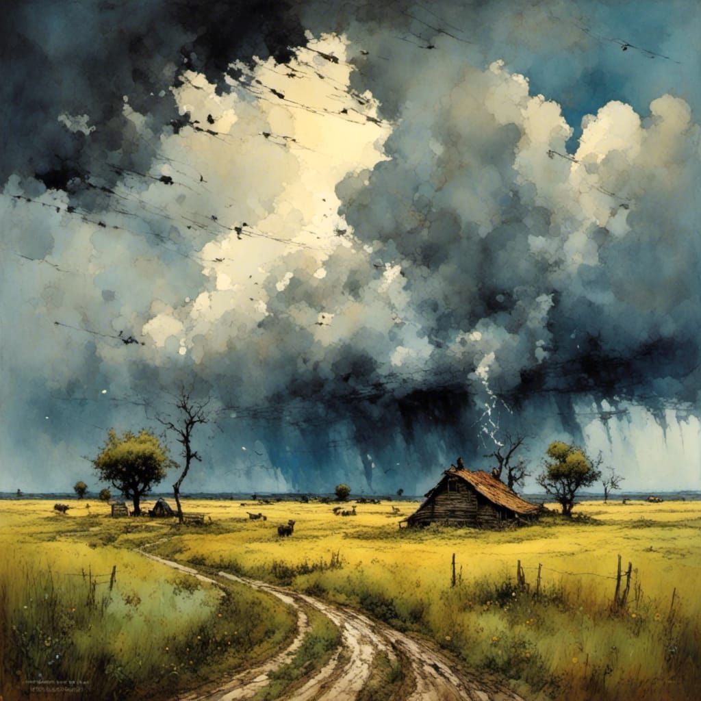 Prairie Thunderstorm in Impasto Style