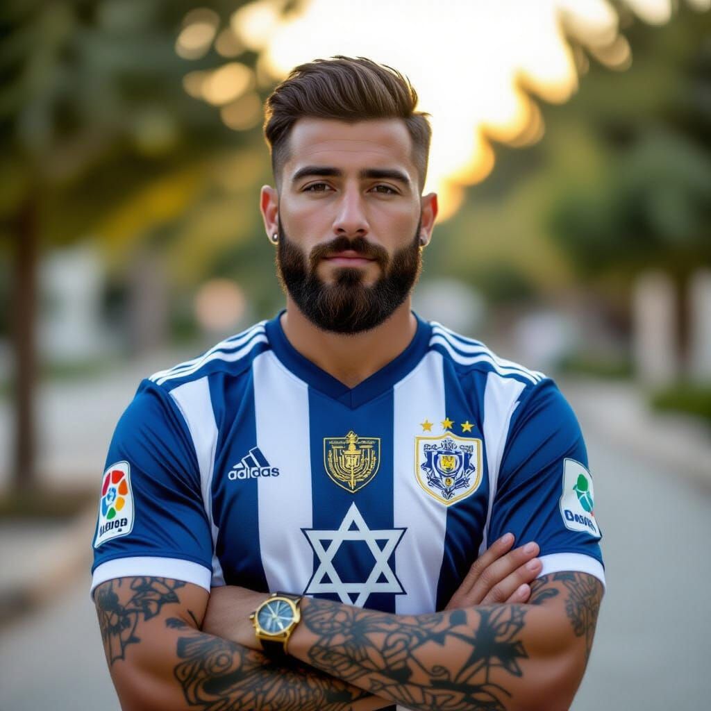 Man with Star of David Tattoo in Soft Natural Lighting
