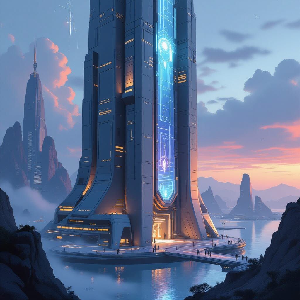 Futuristic Tower Archive Near Rak'Shanai in Cyberpunk Style