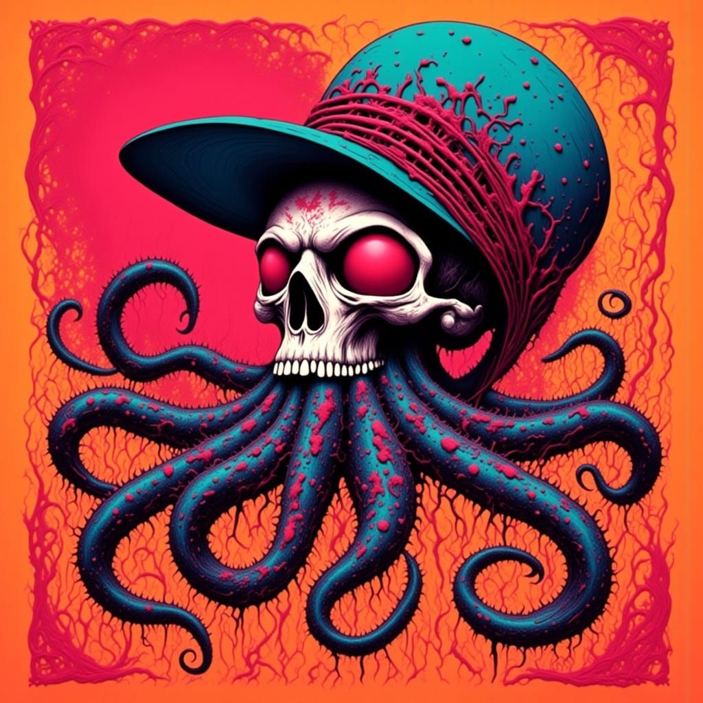 Bold Cyberpunk Art: Octopus in Crimson Crown, Spiders Heart,...