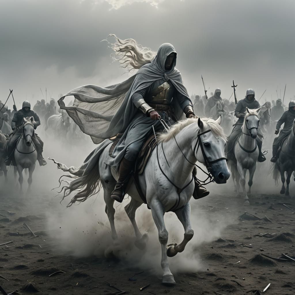 Ethereal Horseman on Battlefield in Cinematic Style